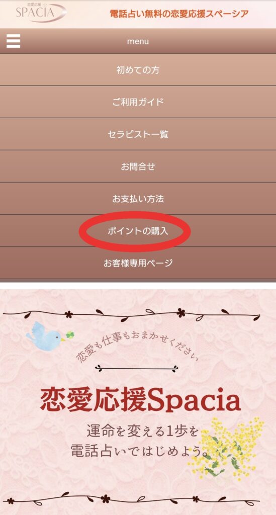 電話占いスペーシアメールアドレス登録1