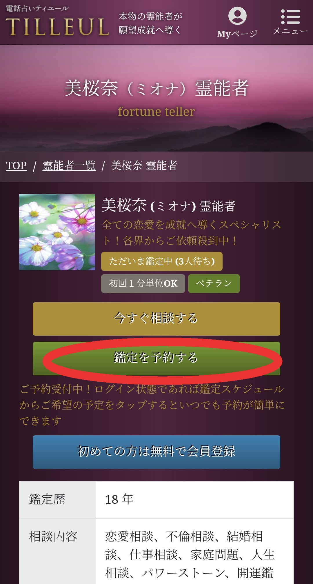 電話占いティユール予約1