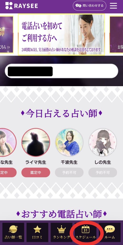 電話占いRAYSEE待機スケジュール検索