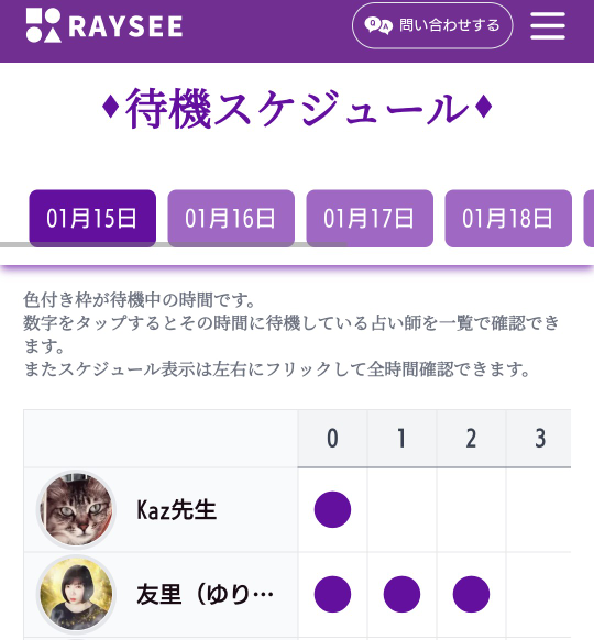 電話占いRAYSEE待機スケジュール