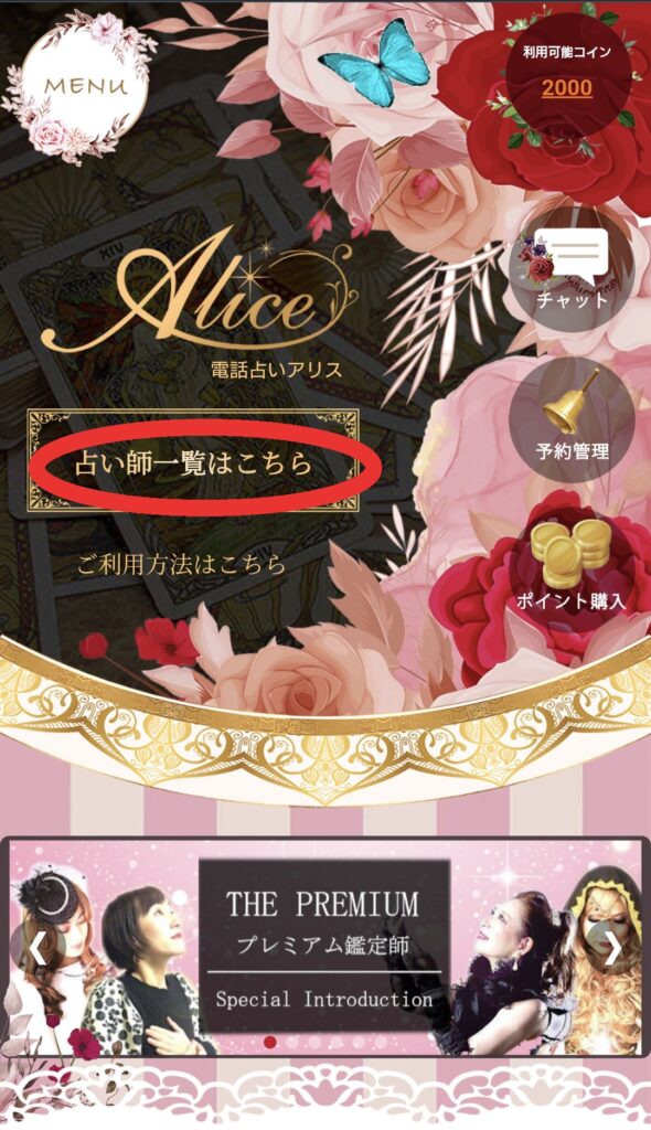 電話占いアリス占い師一覧1