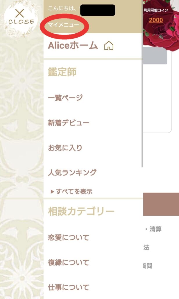 電話占いアリスマイメニューへ
