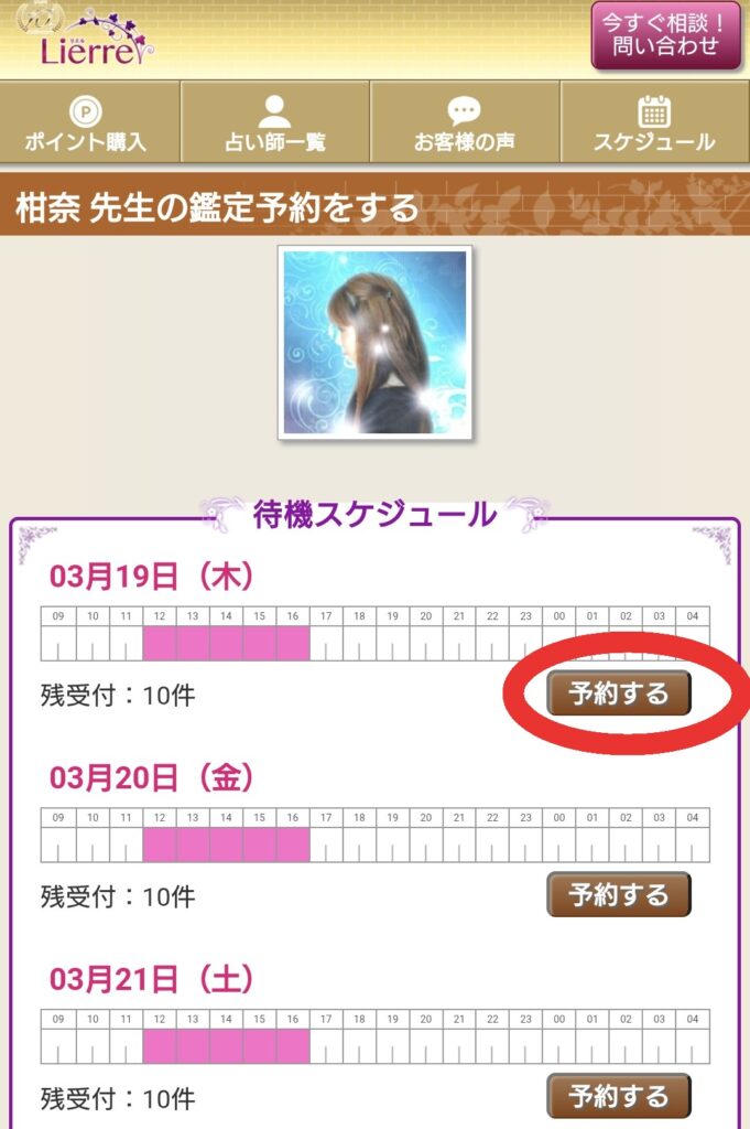 電話占いリエル予約例2